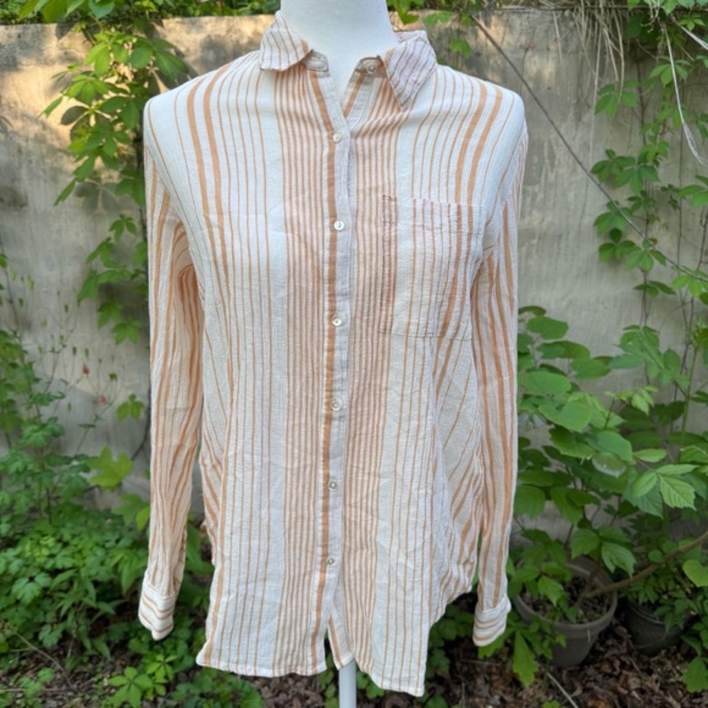 Sundance White Striped Button-Up Shirt XS Italy Coastal Luxury‎ Gauzy Cotton